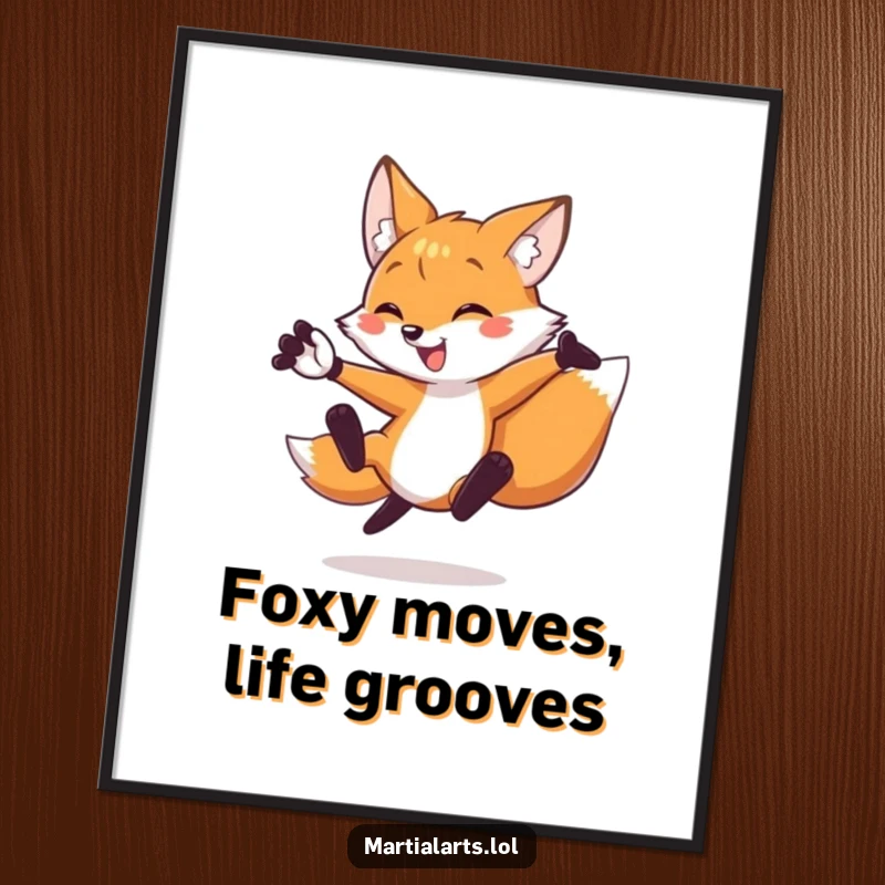 Funny Free Printable Wall Art: A fox performs an impressive flying side kick, adding spirited humor to any room.