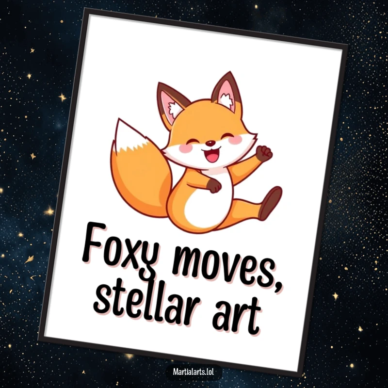 Funny Free Printable Wall Art: Fox in a dynamic flying kick pose, full of playful energy.