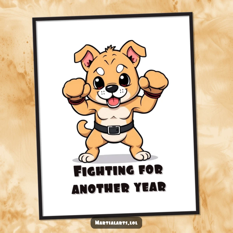 Funny Free Printable Wall Art: A proud dog in boxing gloves strikes a victorious pose, exuding confidence.