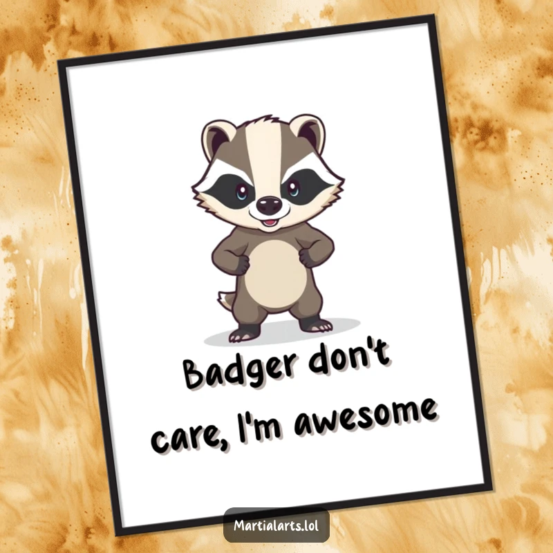 Funny Free Printable Wall Art: A brave badger in a powerful defensive pose, radiating quiet strength and determination.