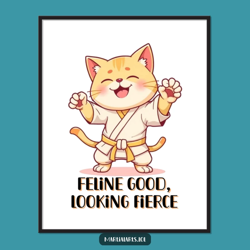 Free Printable Karate Cat Wall Art - Funny Cat Downloadable Home Decor Poster