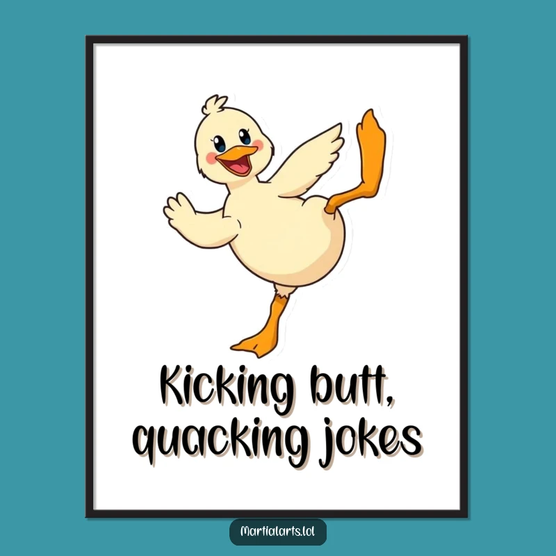 Free Printable Wall Art: Duck's Flying Kick - Humorous Decor