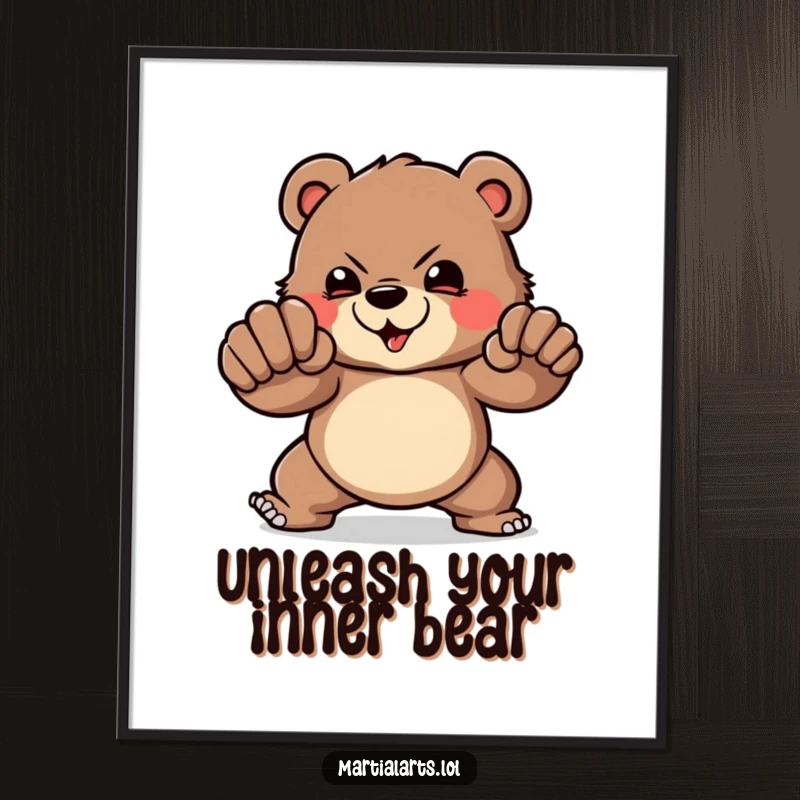 Funny Free Printable Wall Art of a brave bear demonstrating a powerful punch, showcasing strength and humor in one dynamic pose.