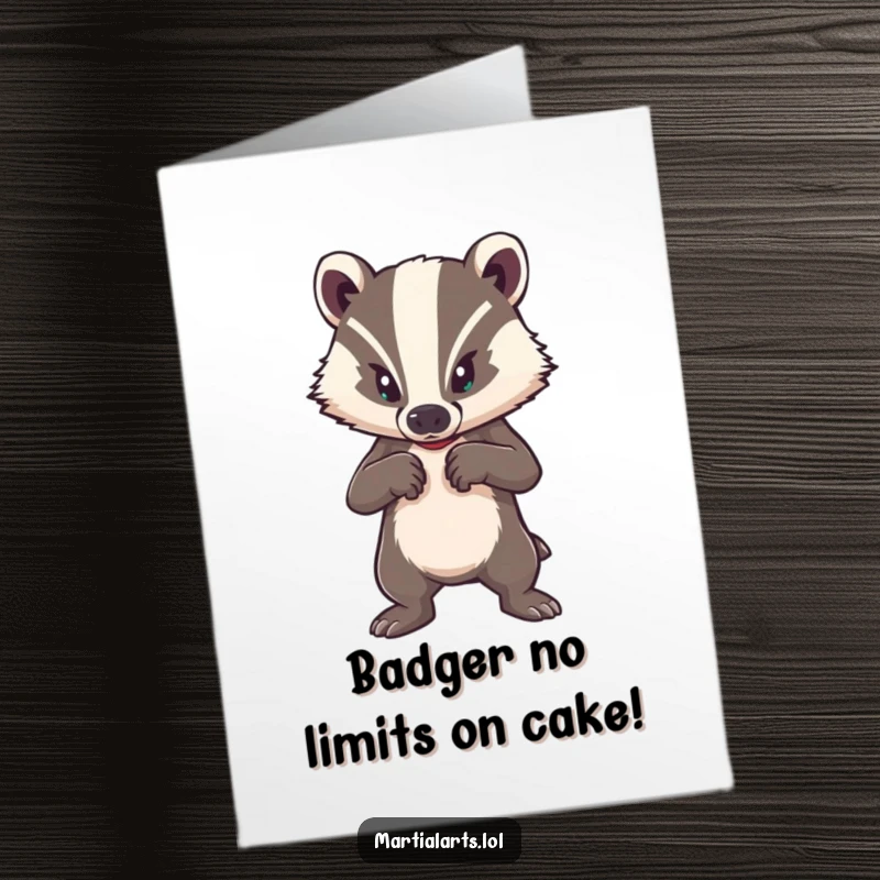 Funny Free Printable Birthday Card: A brave badger stands firm in a defensive posture, exuding strength and humor.