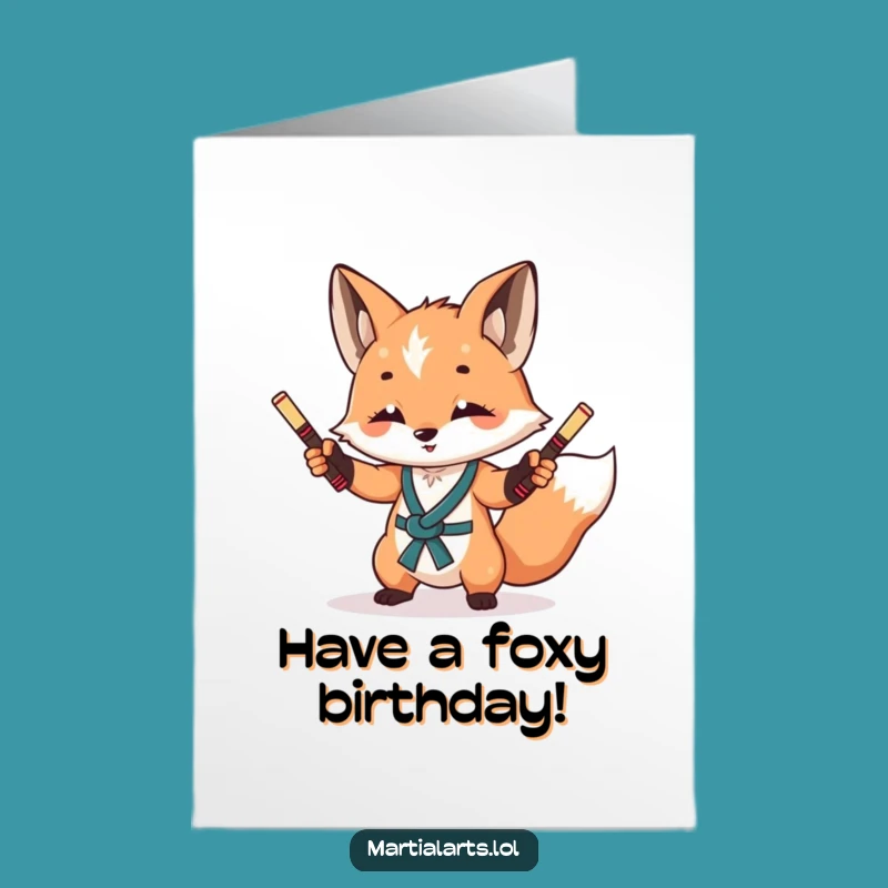 Free Printable Birthday Card: Fox Nunchucks, Playful Action DIY Downloadable Greeting
