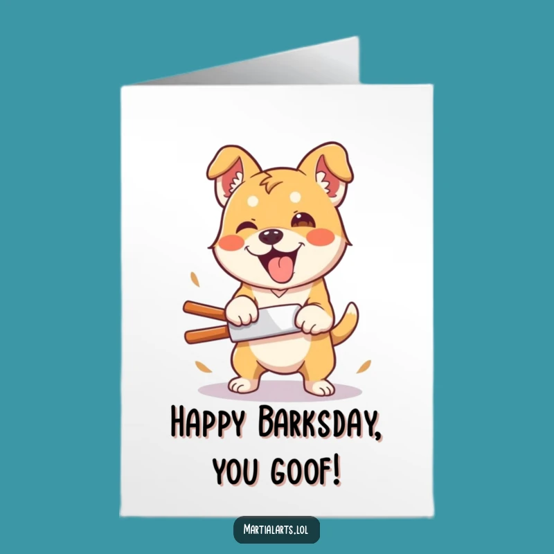 Free Printable Birthday Card: Silly Dog Karate Chop - Funny Downloadable Gift