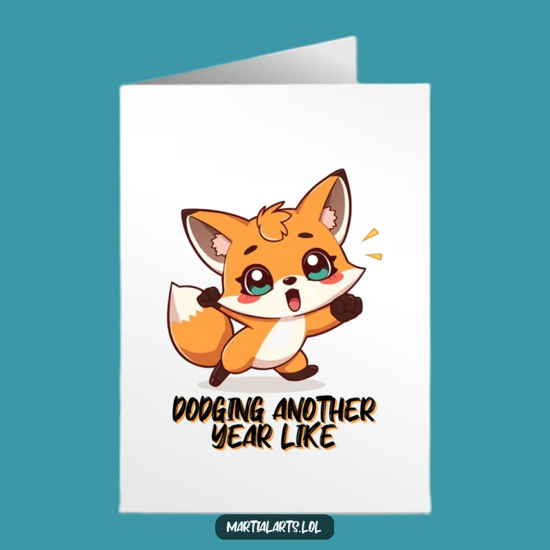 Free Printable Birthday Card: Surprised Fox Kung Fu Funny Downloadable Gift