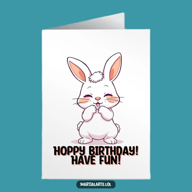 Free Printable Bunny Birthday Card: Funny Downloadable Karate Gift