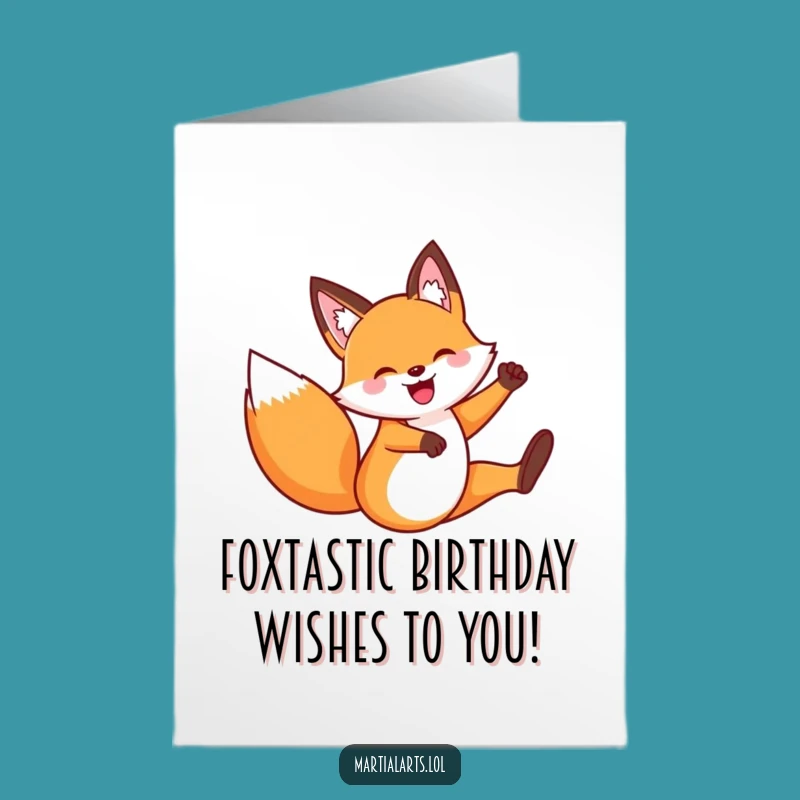 Free Printable Funny Fox Birthday Card: Flying Kick Downloadable Fun