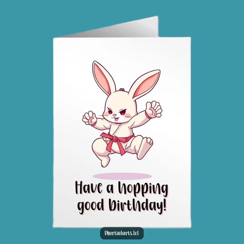 Free Printable Birthday Card: Martial Arts Bunny Energetic Funny Downloadable Gift