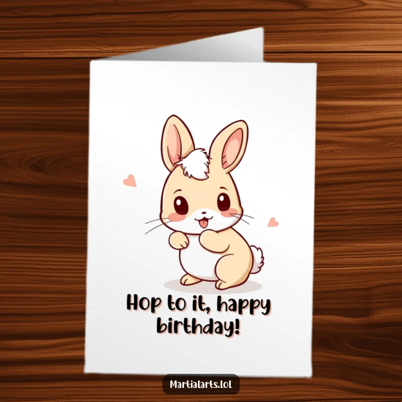 Funny Free Printable birthday card featuring a curious rabbit ducking and weaving with lively, playful movements.