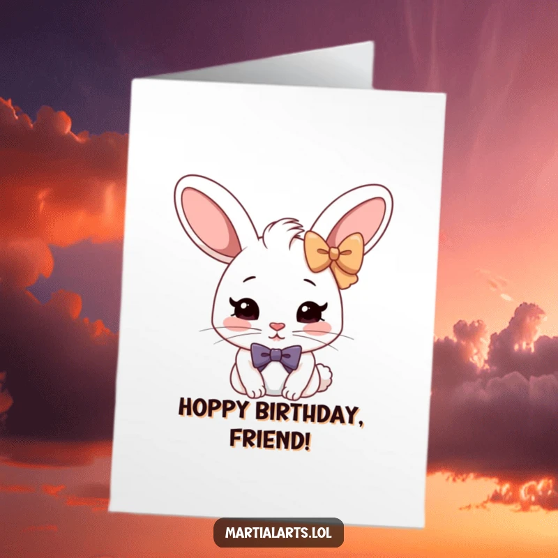 Funny Free Printable Birthday Card: A cheerful rabbit performing a deeply serious, formal bow, adding playful formality to birthday wishes.