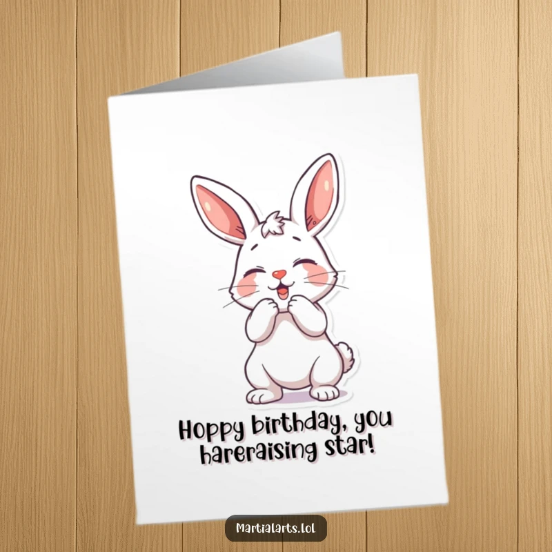 Funny Free Printable Birthday Card: A cute bunny bowing playfully, ready for a fun birthday game.