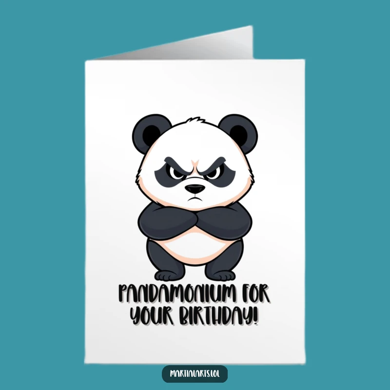 Free Printable Panda Birthday Card: Fierce Panda Guarding Cake Downloadable Greeting