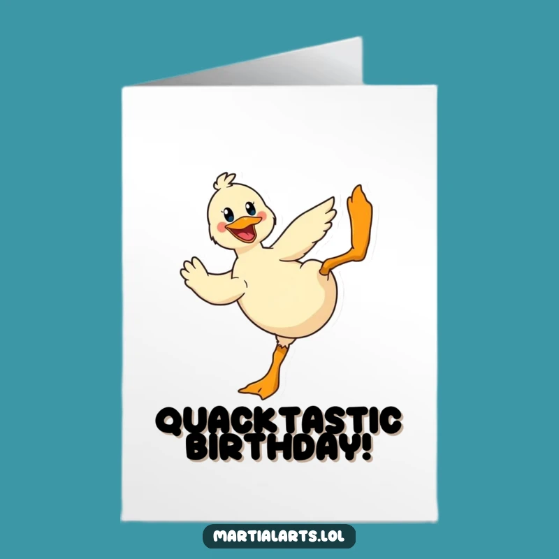 Free Printable Birthday Card: Duck's Flying Kick - Funny Action Gift