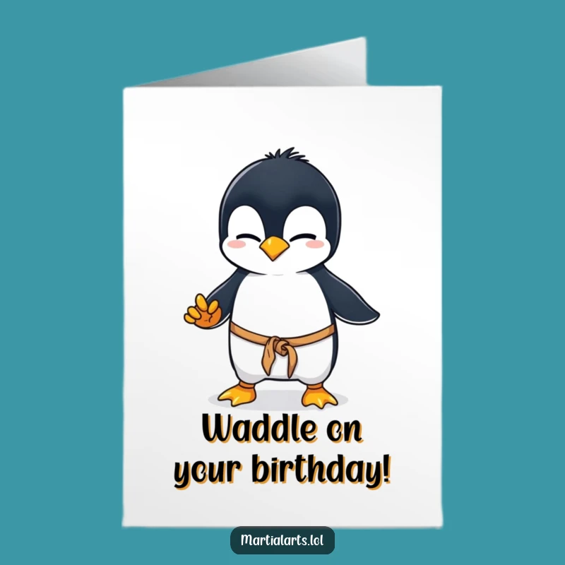 Free Printable Penguin Martial Arts Birthday Card: Funny Downloadable Gift
