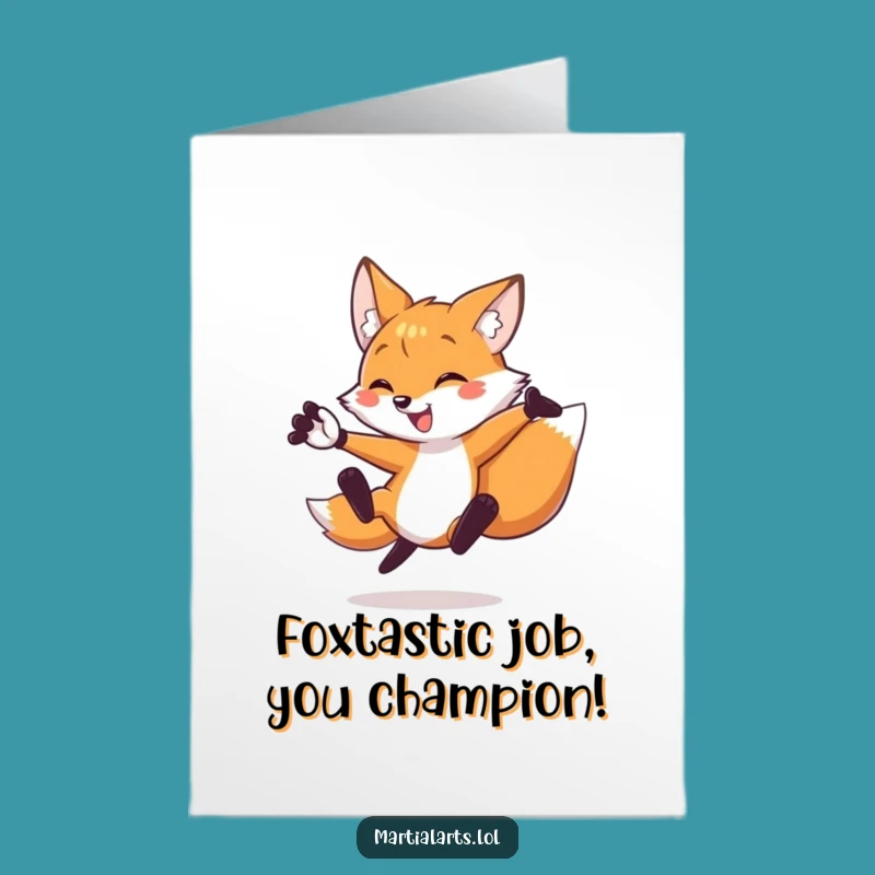 Free Printable Funny Congratulations Card: Kicking Fox - Dynamic Downloadable Gift