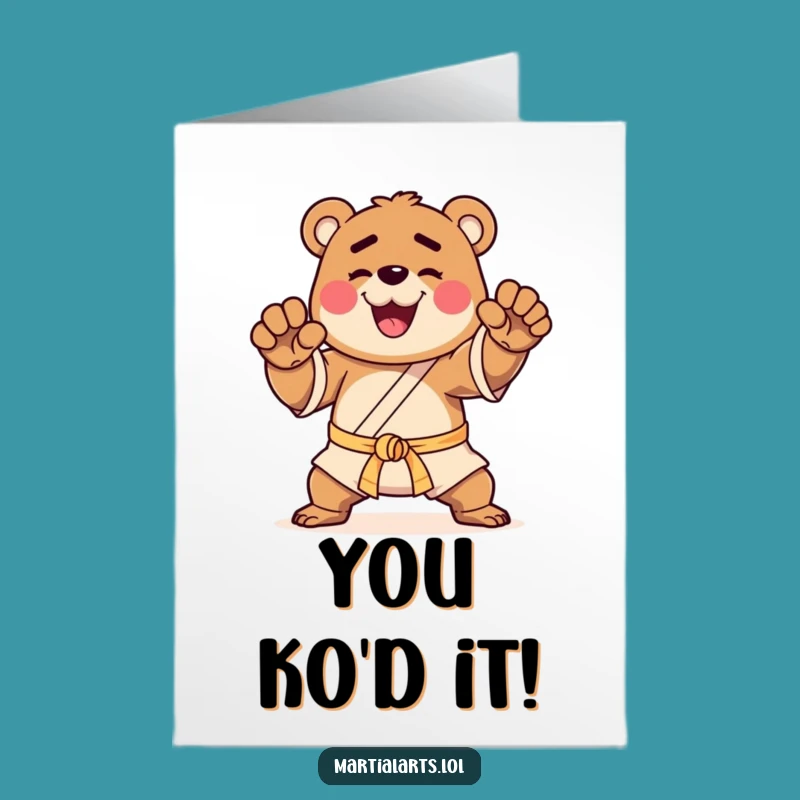 Free Printable Congrats Card: Martial Arts Bear Funny Downloadable Gift