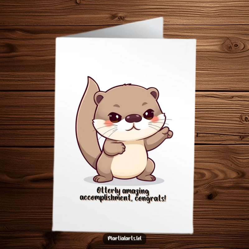Funny Free Printable congratulations card featuring a curious otter practicing lunges with intense focus, celebrating a worthy accomplishment.