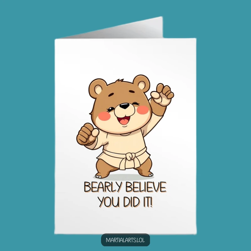 Free Printable Funny Bear Congrats Card: Karate Chop Downloadable