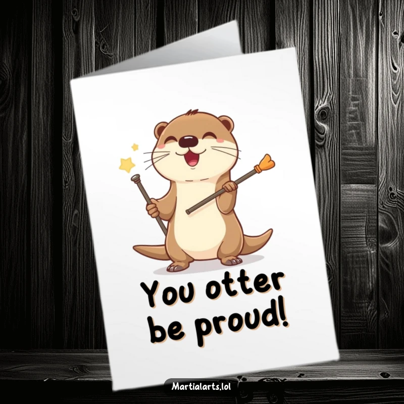 Funny Free Printable Congrats Card: A joyful otter performing a fantastic flourish with its tiny staff, celebrating a win.