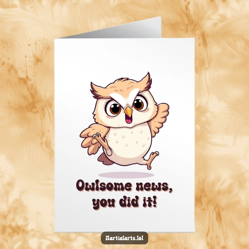 Funny Free Printable Congratulations Card: A wide-eyed owl falling hilariously, adding unexpected humor to your congrats.