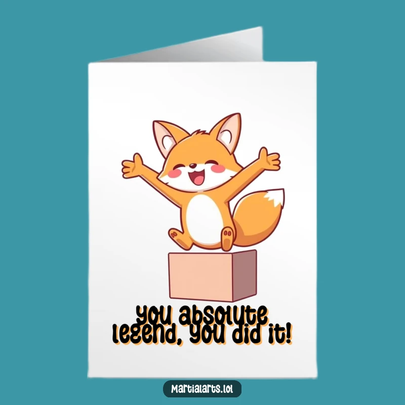 Free Printable Congrats Card: Energetic Fox Leap - Funny Downloadable Celebration