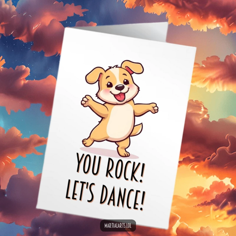 Funny Free Printable Congratulations Card: A dog executes a playful, energetic spin, celebrating success with pure delight.