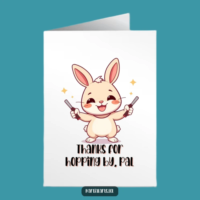 Free Printable Thank You Card: Funny Rabbit Nunchucks - Hilarious Downloadable Greeting