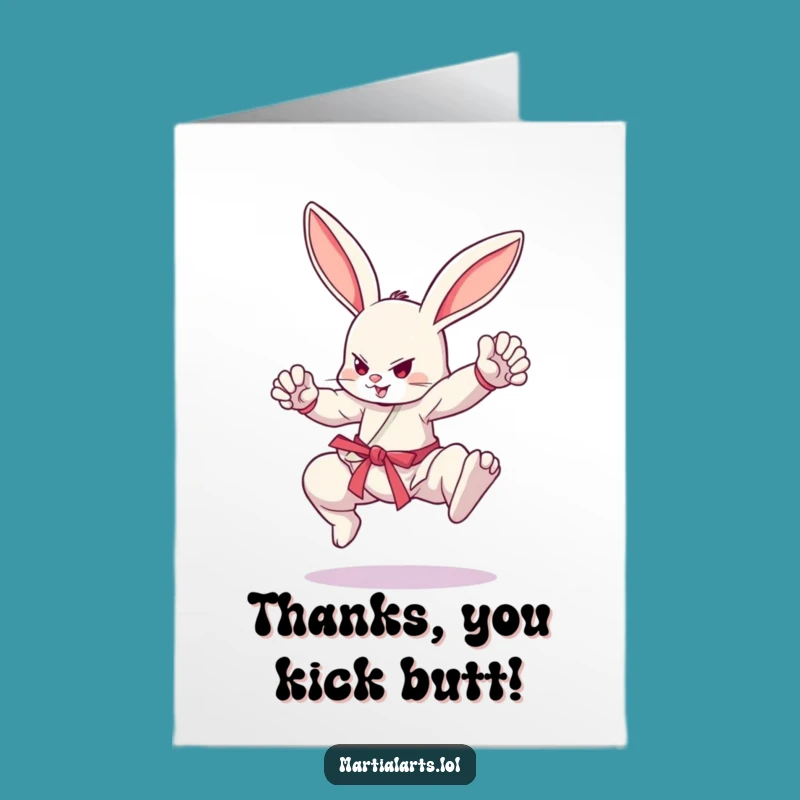 Free Printable Thank You Card: Martial Arts Bunny Dynamic Funny Downloadable Gratitude