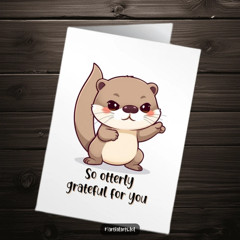 Funny Free Printable thank you card with a curious otter doing lunges seriously, showing dedication and thanks.