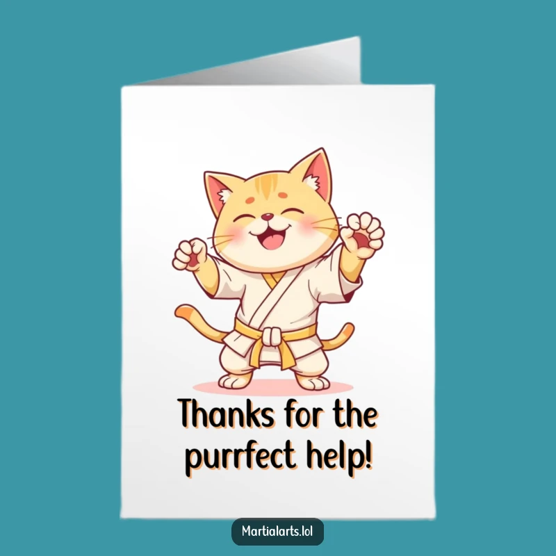Free Printable Karate Cat Thank You Card - Funny Cat Downloadable Gift to Show Appreciation