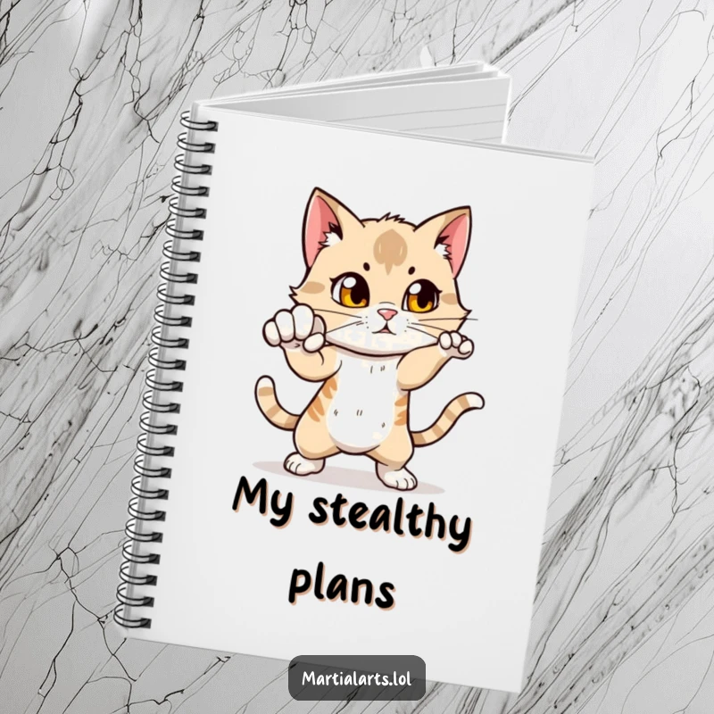 Funny Cat Punch Notebook: A curious cat practicing a punch, encouraging note-taking with its energetic and humorous feline design.