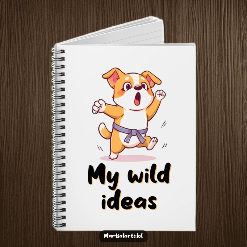 Funny Dog Martial Arts Kick Notebook: A surprised dog attempting a clumsy kick, ideal for jotting down notes and ideas.