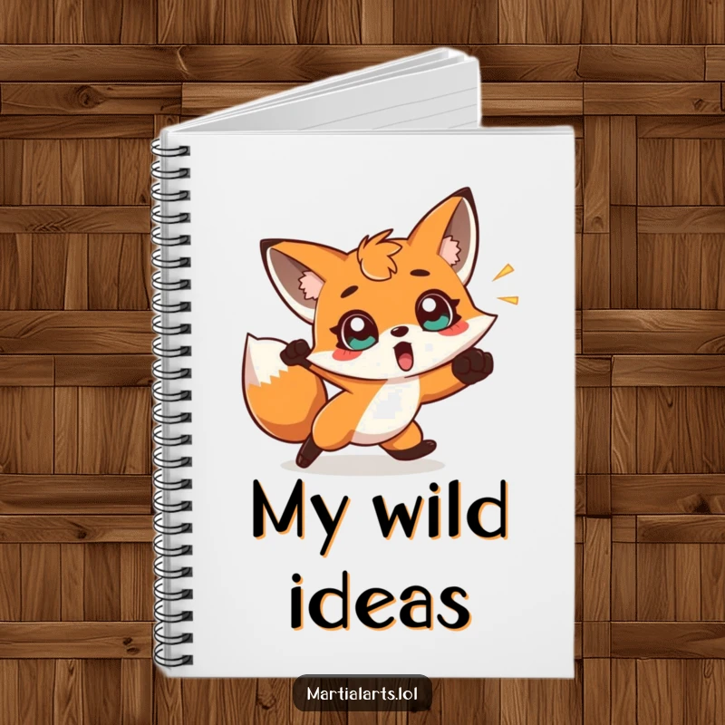 Funny notebook with a surprised fox dodging a punch, ideal for writing notes with humorous evasive action.