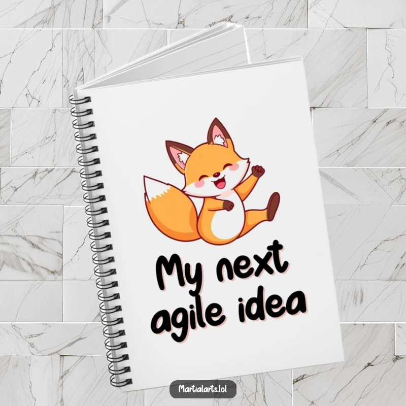 Funny Fox Flying Kick Notebook: A happy fox in a playful kick pose, encouraging creative writing and note-taking with its energetic design.