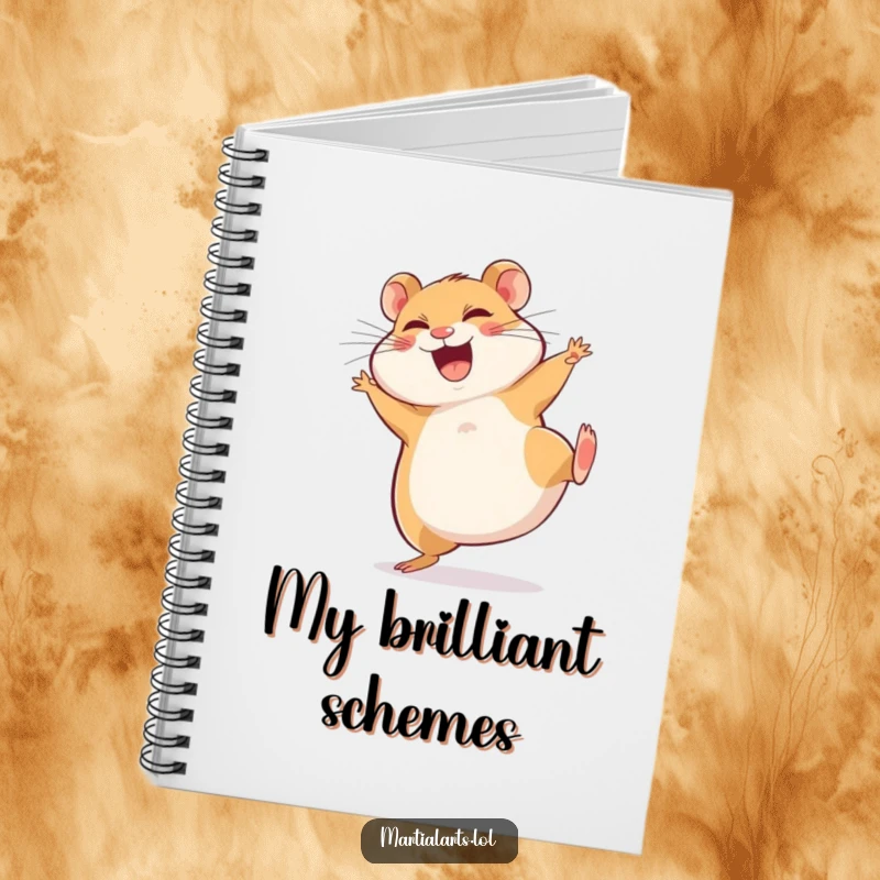 Funny Notebook: A happy, giggling hamster performs a funny spinning side kick on the cover, ready for notes.