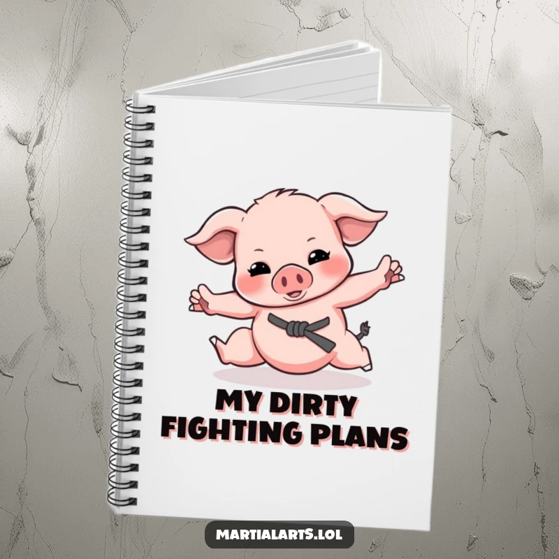 Funny Piglet Martial Arts Notebook featuring a playful piglet doing karate moves, ideal for jotting down silly thoughts.