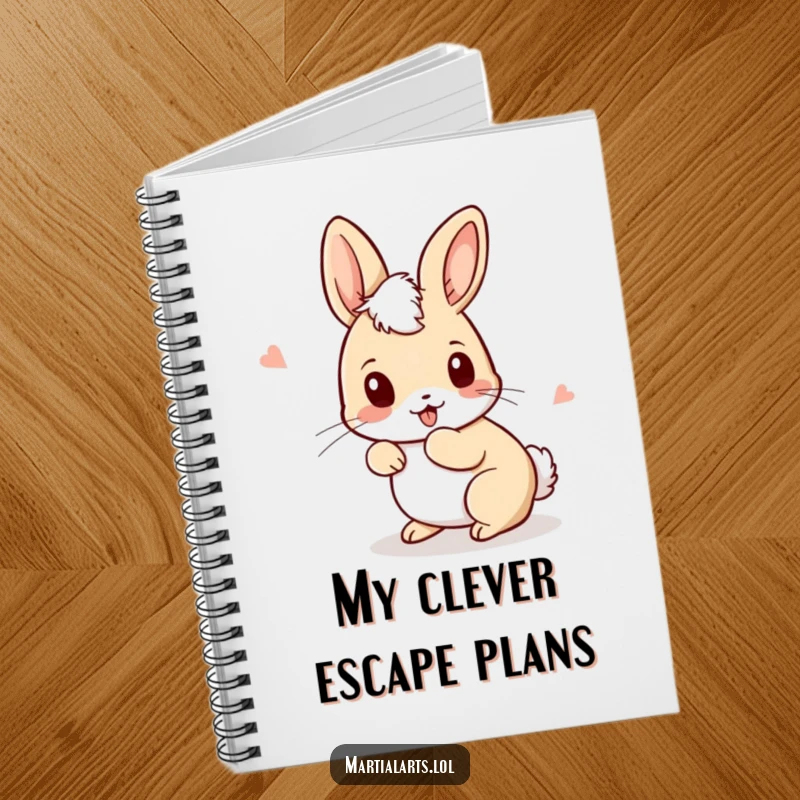 Funny Rabbit Notebook with a cover showing a curious rabbit ducking and weaving with playful movements, ideal for jotting down agile ideas.