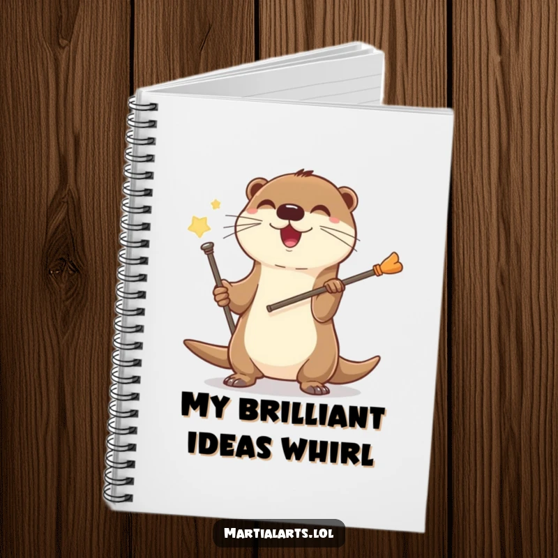 Funny Otter Staff Notebook featuring a joyful otter spinning a staff, ideal for jotting down creative thoughts.
