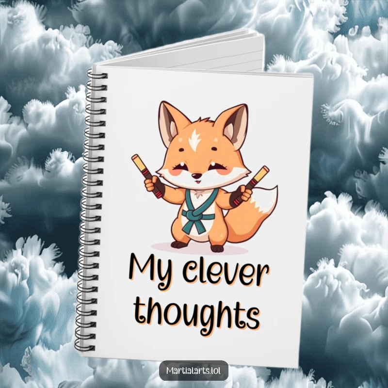 Funny Fox Nunchuck Notebook: A curious fox juggling miniature nunchucks, ideal for jotting down notes and ideas.