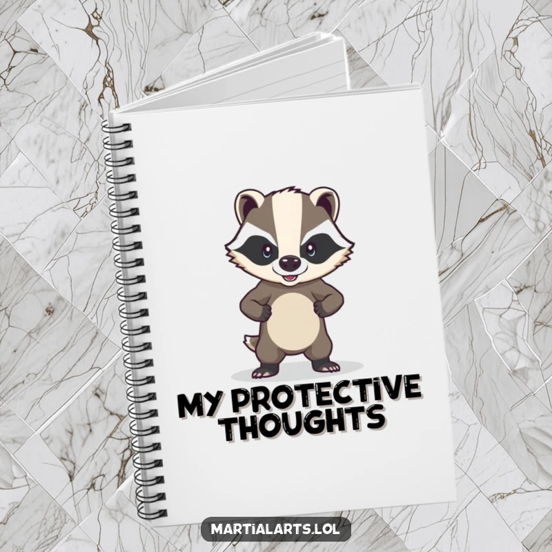 Funny brave badger notebook featuring a badger in a defensive posture, encouraging strong writing.