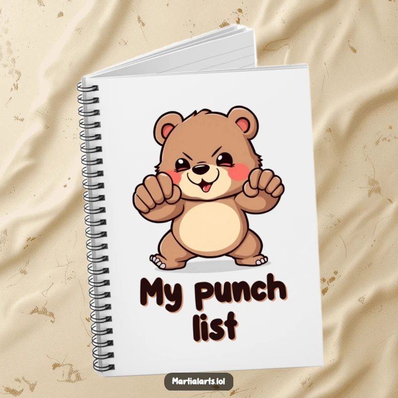 Funny Notebook: A brave bear demonstrating a powerful punch, perfect for jotting down ideas with humorous strength.