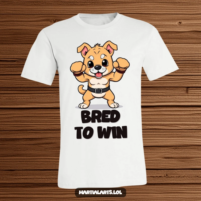 Funny dog t-shirt showcasing a proud dog striking a triumphant boxing pose, exuding confidence and humor.