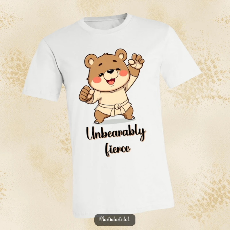 Funny Bear Martial Arts T-Shirt: A grinning bear performing a powerful martial arts move, showcasing athletic humor and a fun design.