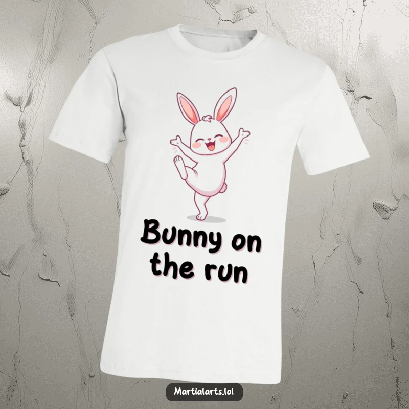 Funny Bunny High Knee T-Shirt: A happy bunny doing a high knee lift, designed for those who enjoy exercise with a dose of cute humor.