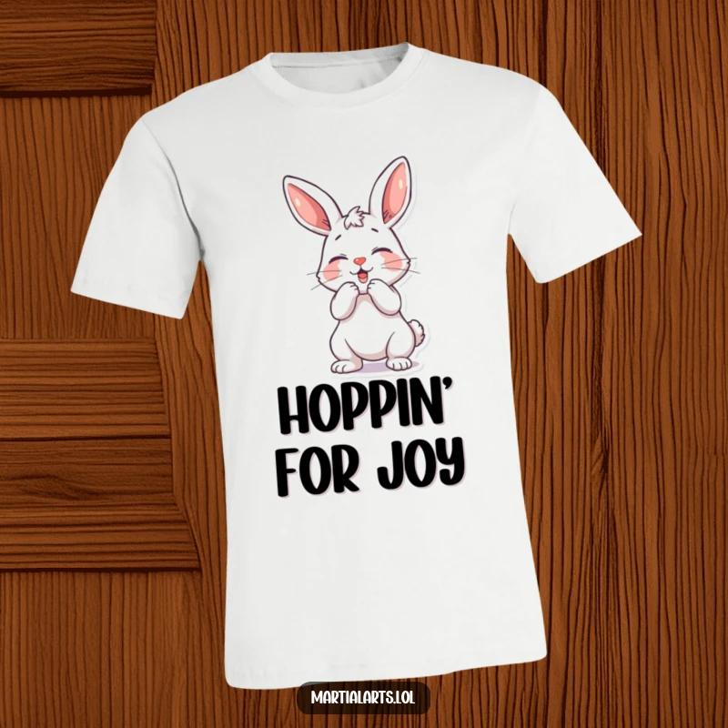 Funny playful bunny t-shirt featuring a bunny in a mock strike pose, ready for action.