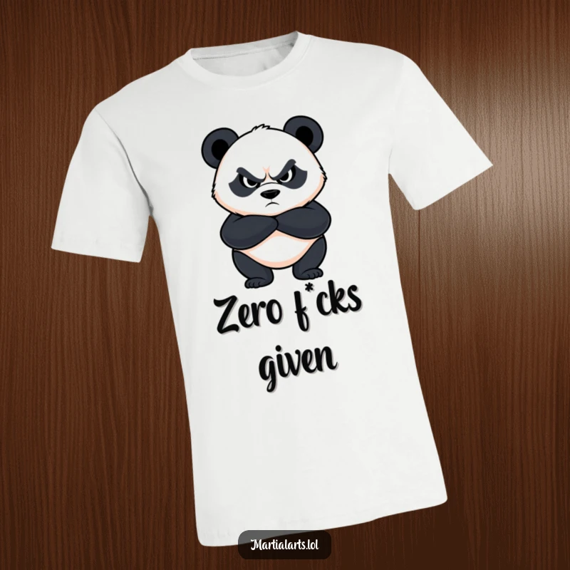 Funny panda t-shirt featuring a determined panda with arms crossed and a fierce look, embodying a humorous protector stance.