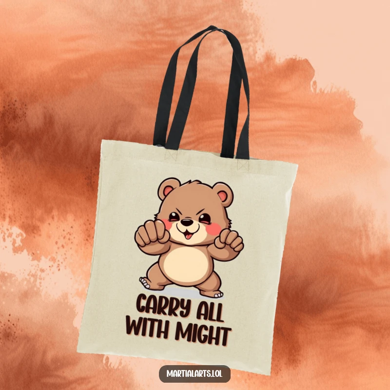 Funny Tote Bag: A brave bear demonstrating a powerful punch, adding humorous strength and capability to everyday tasks.