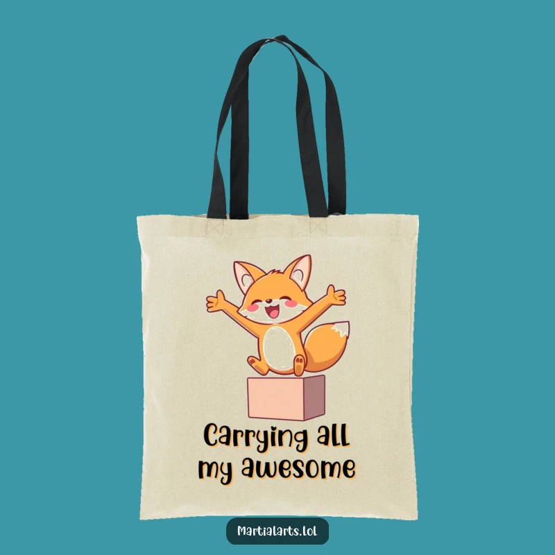Funny Fox Block Tote Bag - Joyful Leap Grocery Bag Gift Idea